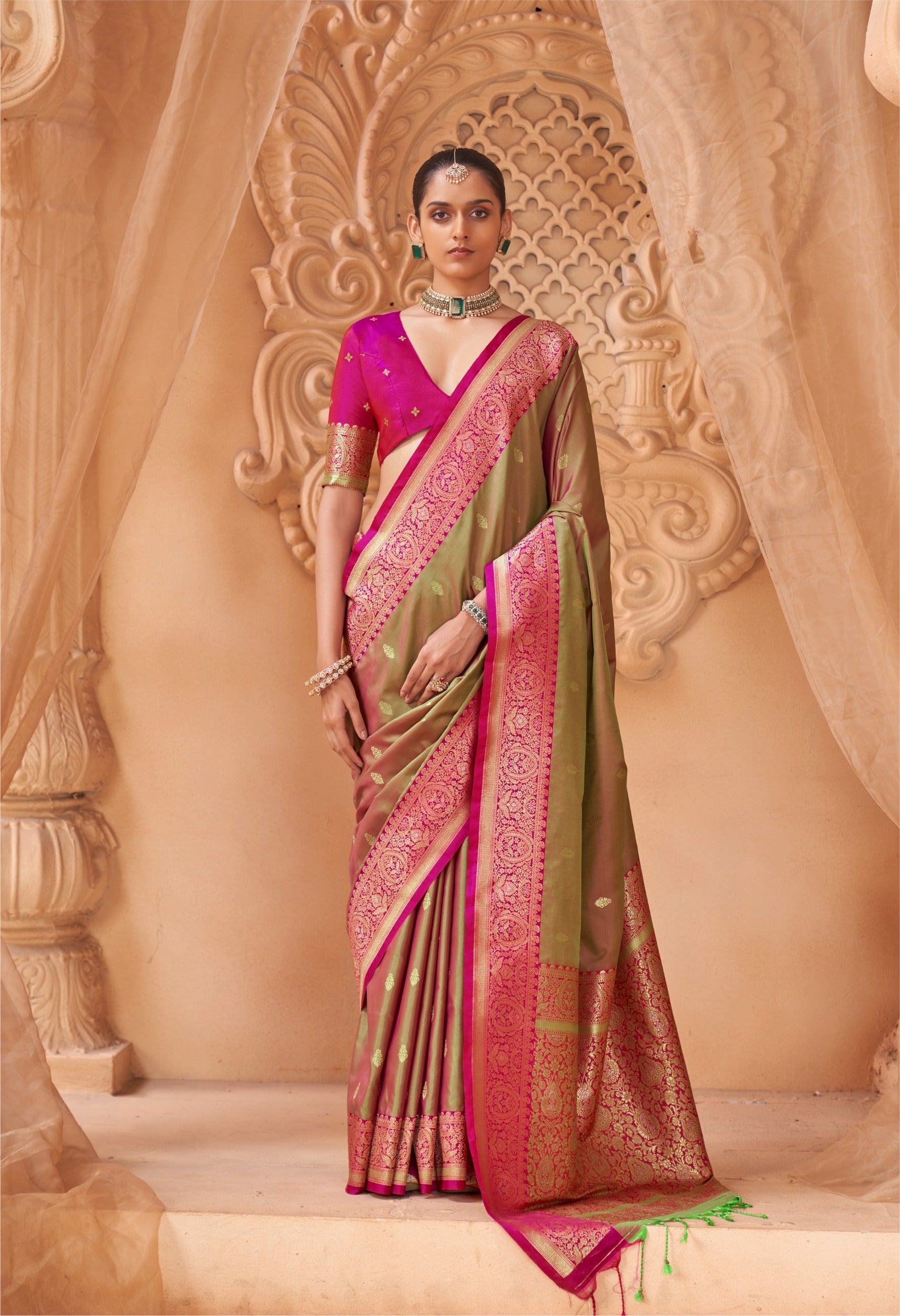 Opulent Festive Grace: Soft Silk Woven Banarasi Saree for Weddings