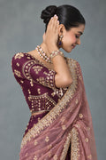 Embellished Sheer Silk Saree with Heavy Contrast Work Blouse