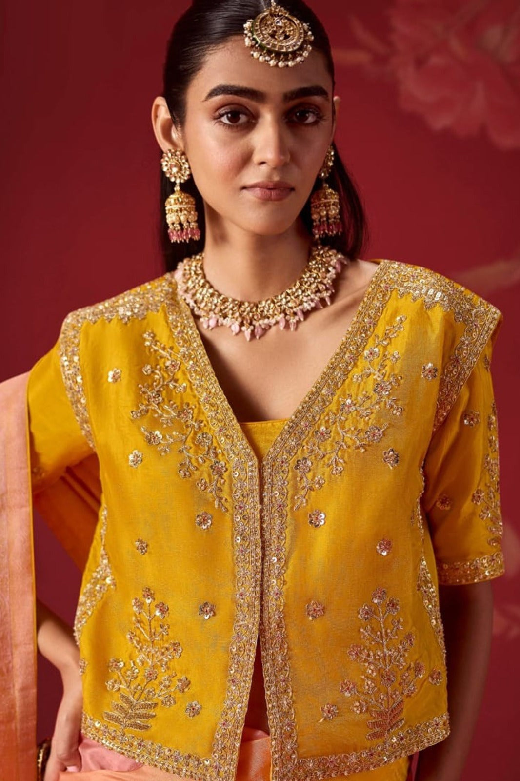 Ombré Dola Crape Silk Saree with Handcrafted Kundan Blouse