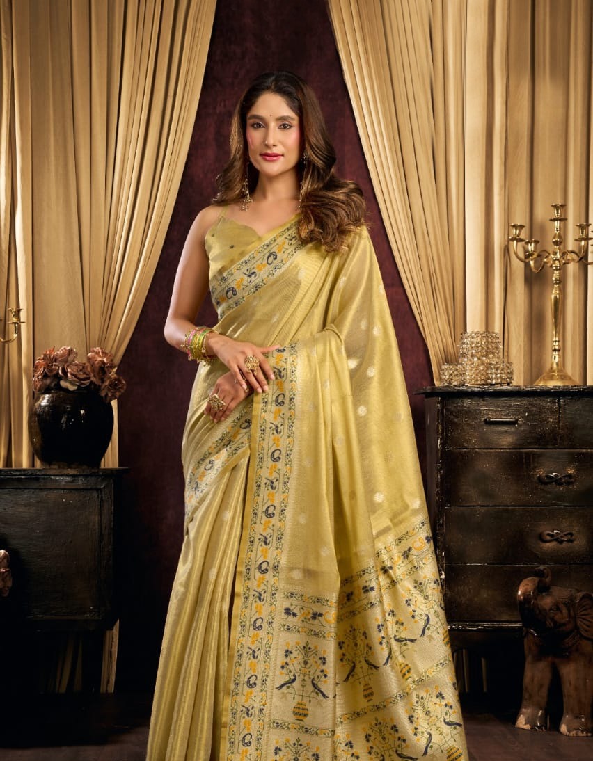 Glimmer in Heritage: Luxury Tissue Silk Sarees for Festive & Party Elegance