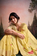 Ethereal Linen Silk Saree with Floral Motif Pallu & Printed Blouse Piece