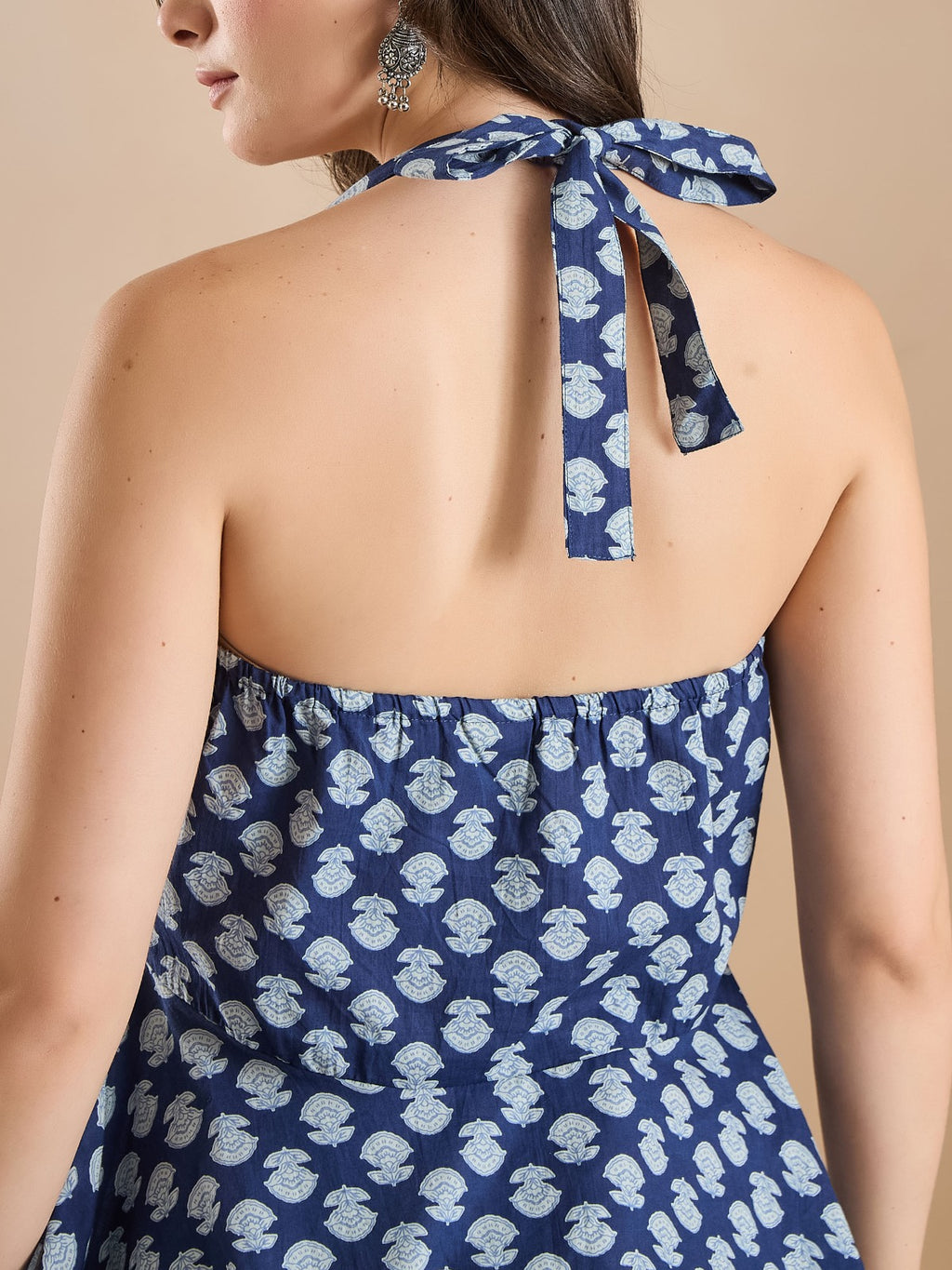 Women Floral Print Pure Cotton Peplum Fit Blue Top
