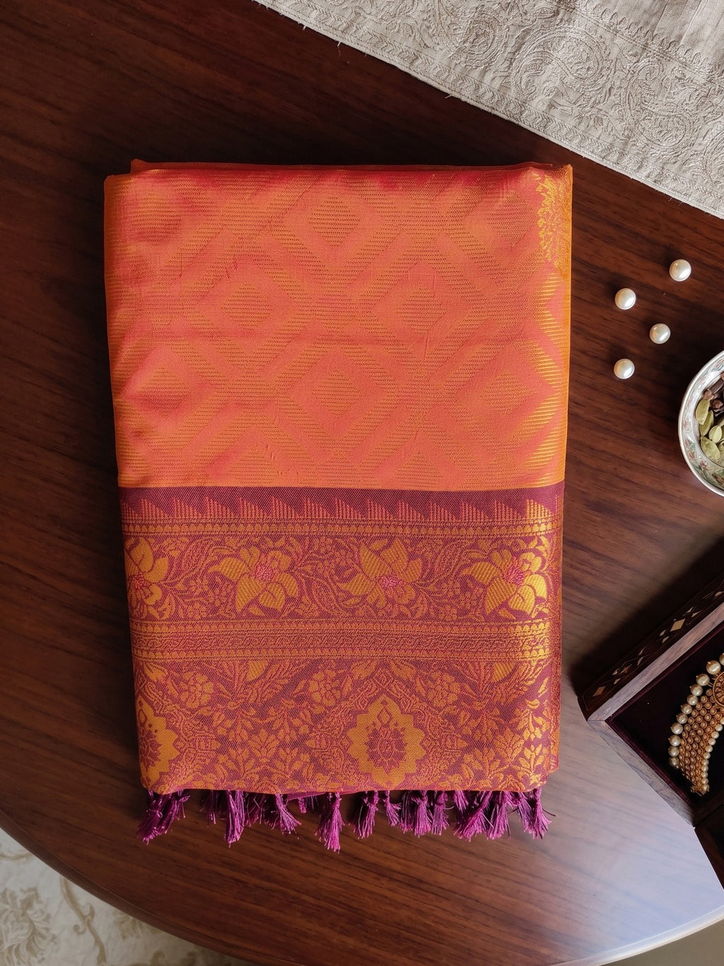 Rich Zari Woven Silk Blend Saree with Contrast Border & Designer Pallu