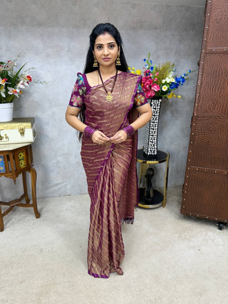 Elegant Fancy Woven Saree with Beautifully Embellished Blouse