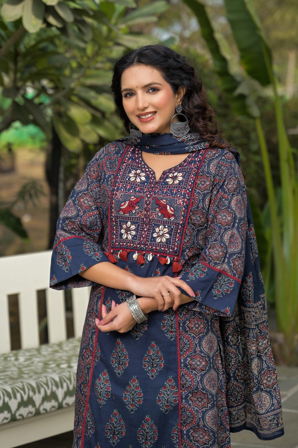 Premium Hand-Embroidered Cotton 3-Piece Suit Set with Mal Mal Dupatta