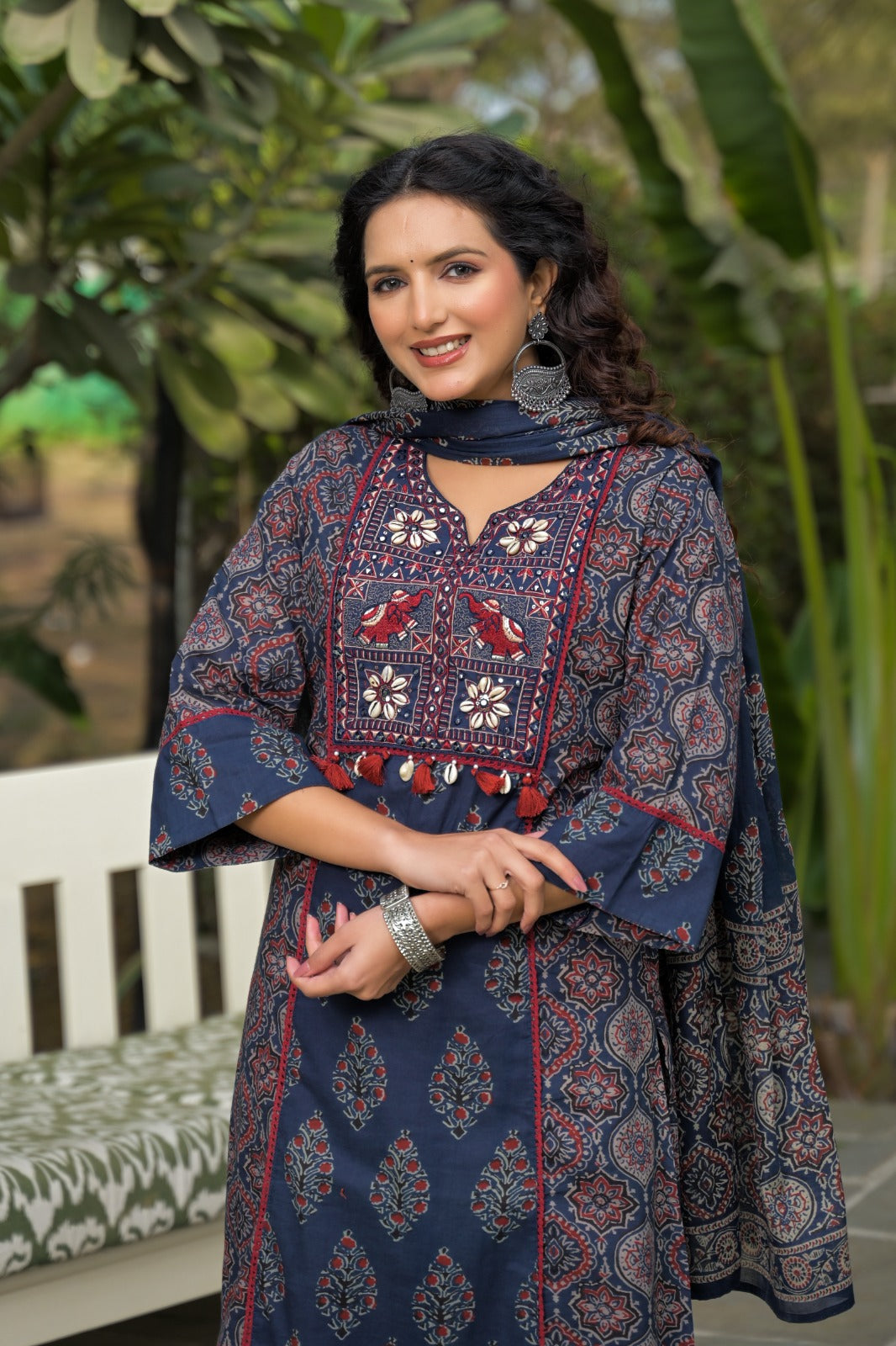 Premium Hand-Embroidered Cotton 3-Piece Suit Set with Mal Mal Dupatta