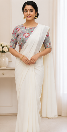 Elegant Daily Wear Saree – Soft Georgette Silk with Designer Floral Work Blouse