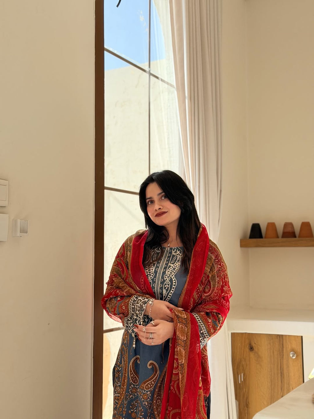 Everyday Glamour: Premium Heavy Cotton Printed Kurta Set with Shimmering Sequin Embroidery