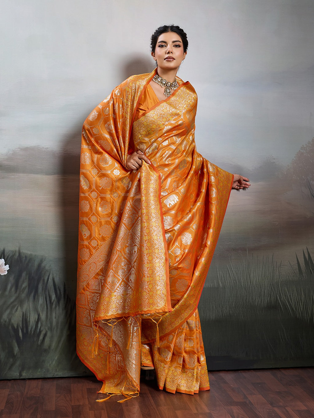 Shine in Pure Opulence: Elegant Silk Blend Sarees with Metallic Zari Weave