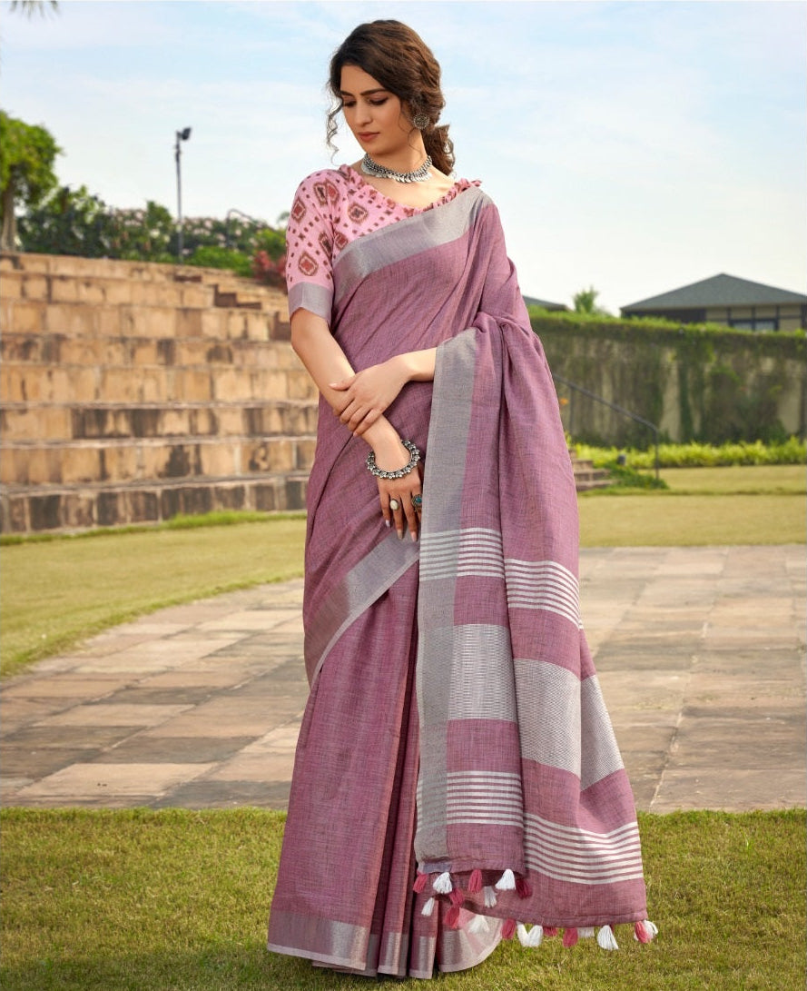 Timeless Elegance Meets Organic Luxury: Soft Linen Silk Sarees with Textured Khadi Work & Designer Blouse Piece