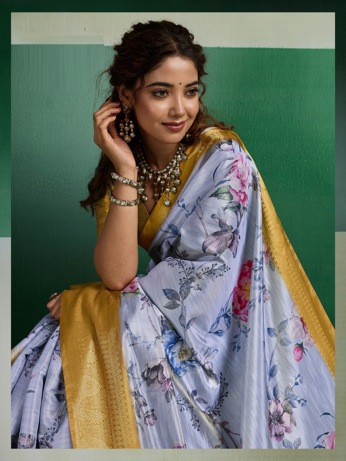 Pure Kanjivaram Tissue Silk Saree with 3D Floral Digital Print