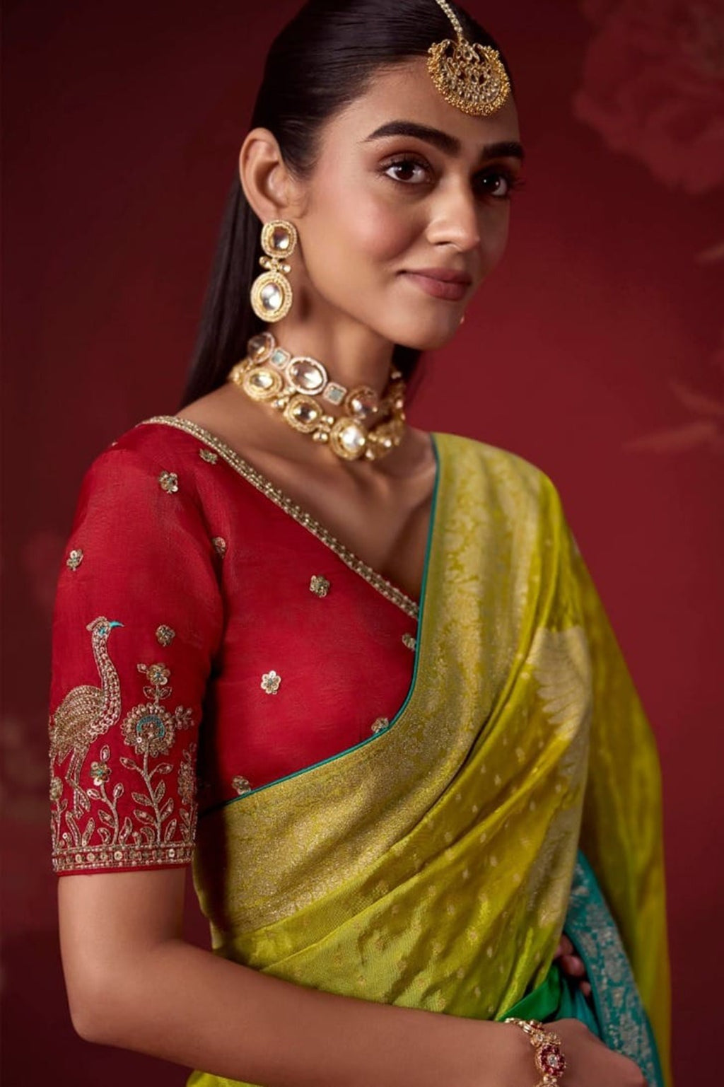 Ombré Dola Crape Silk Saree with Handcrafted Kundan Blouse