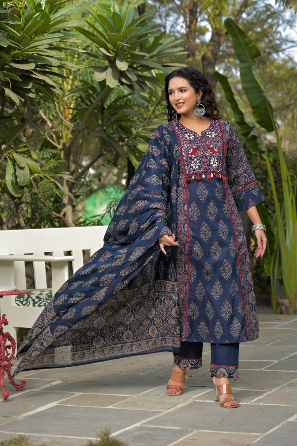 Premium Hand-Embroidered Cotton 3-Piece Suit Set with Mal Mal Dupatta