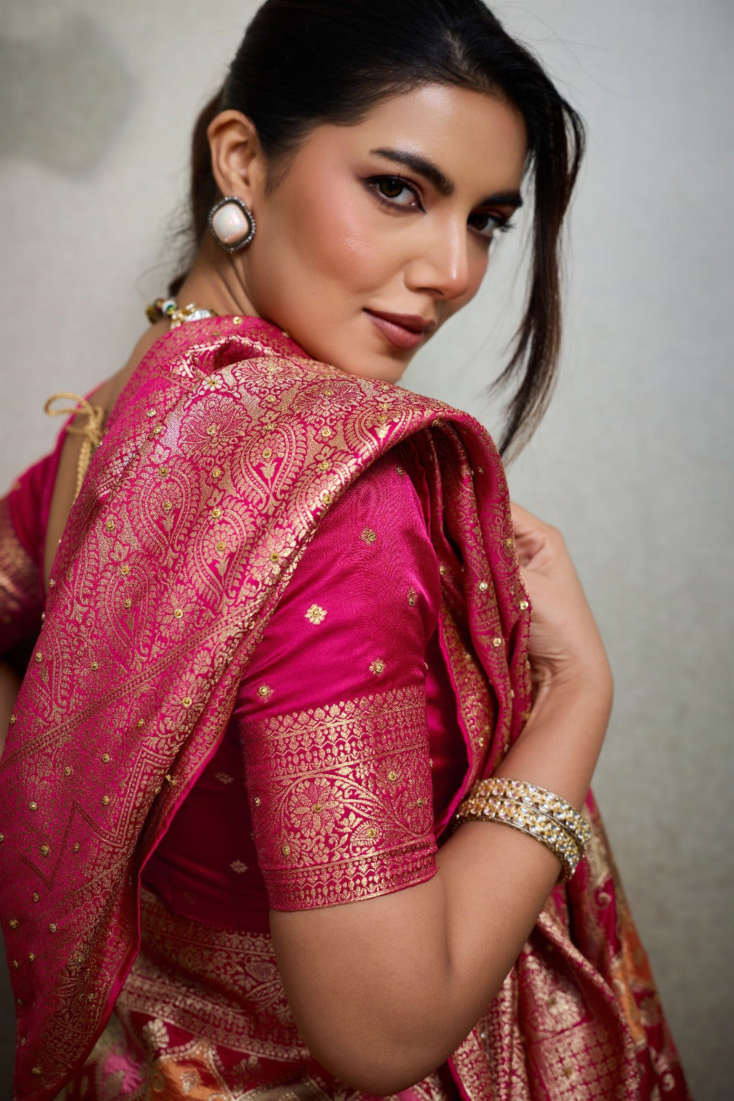 Draped in Opulence: Handcrafted Satin Masterpieces with Intricate Mosaic Weaves