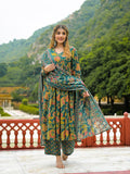 Dark Green V-Neck Pure Cotton Anarkali Kurta Set