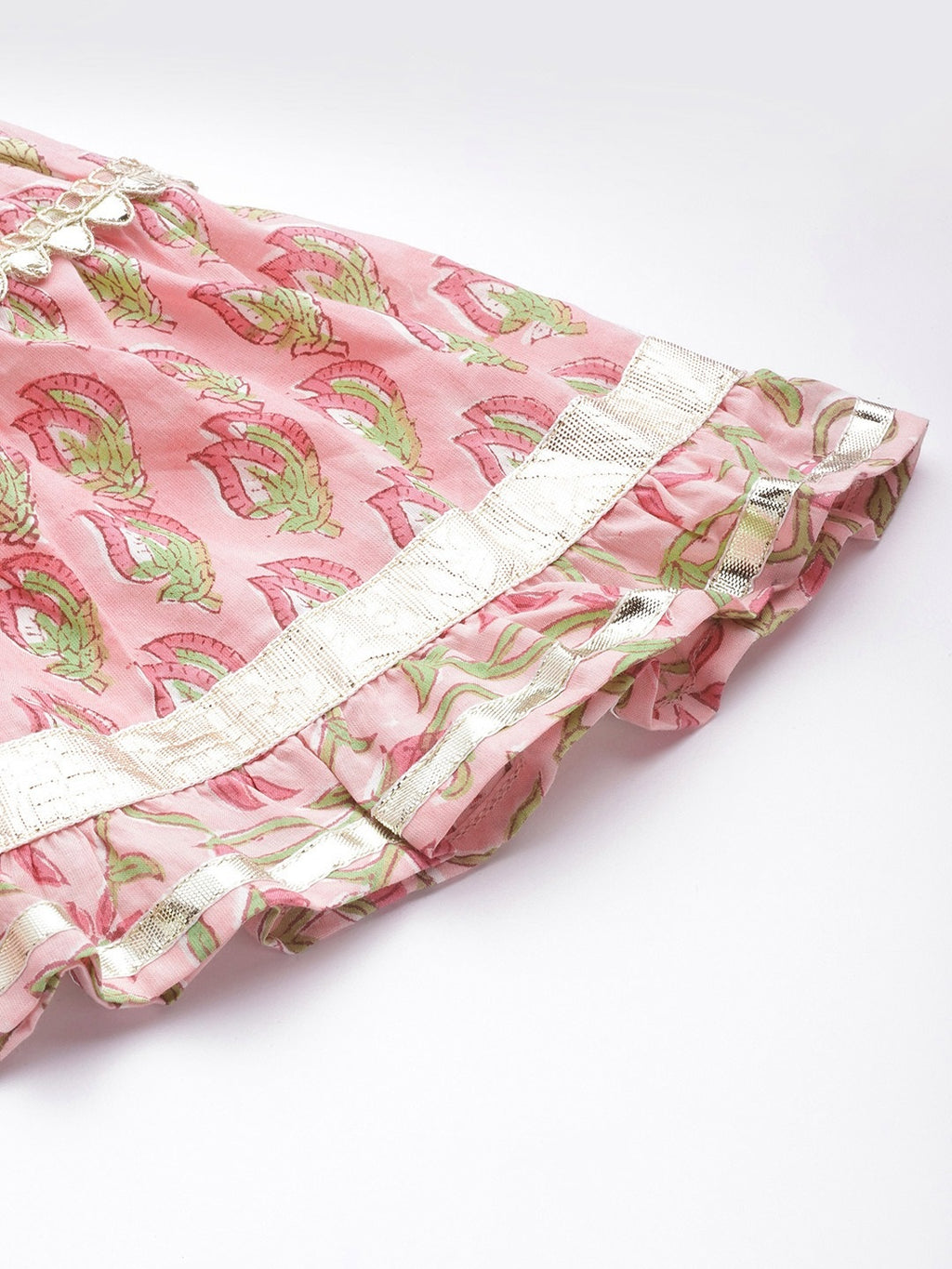 Pink Floral Hand Block Printed Kurta Sharara Set with Dupatta