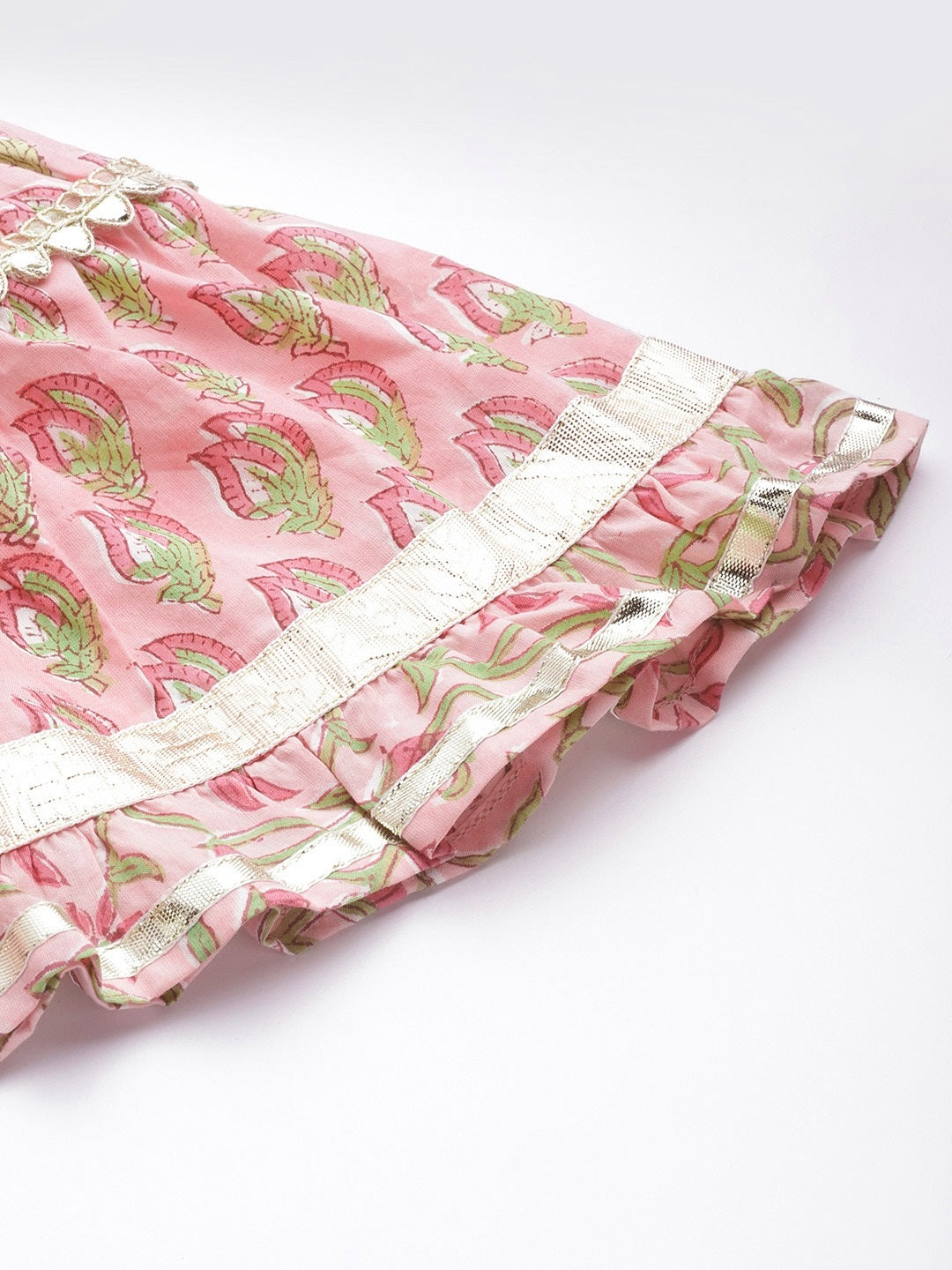 Pink Floral Hand Block Printed Kurta Sharara Set with Dupatta
