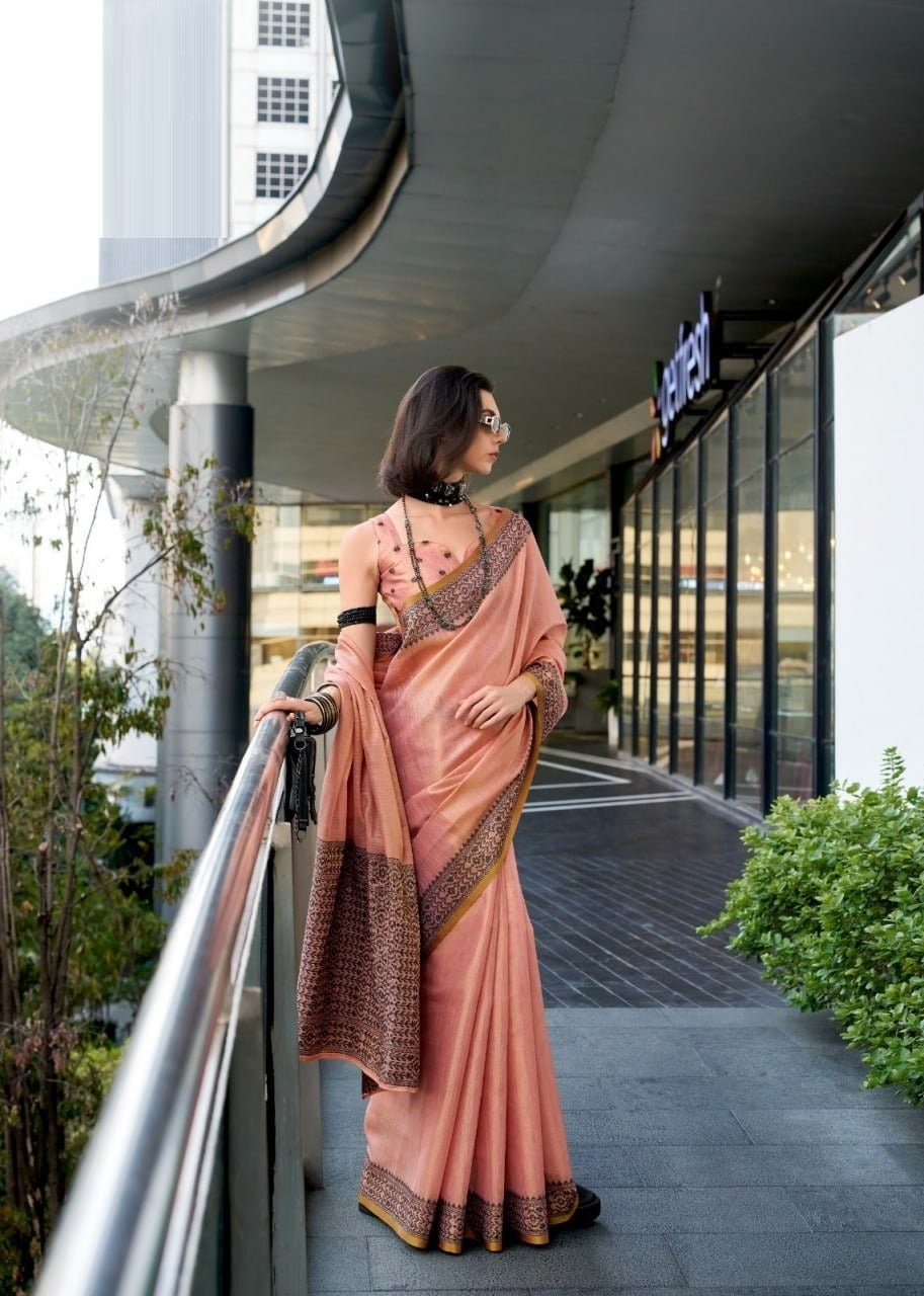Premium Linen Tissue Silk Saree with Matching Blouse Piece