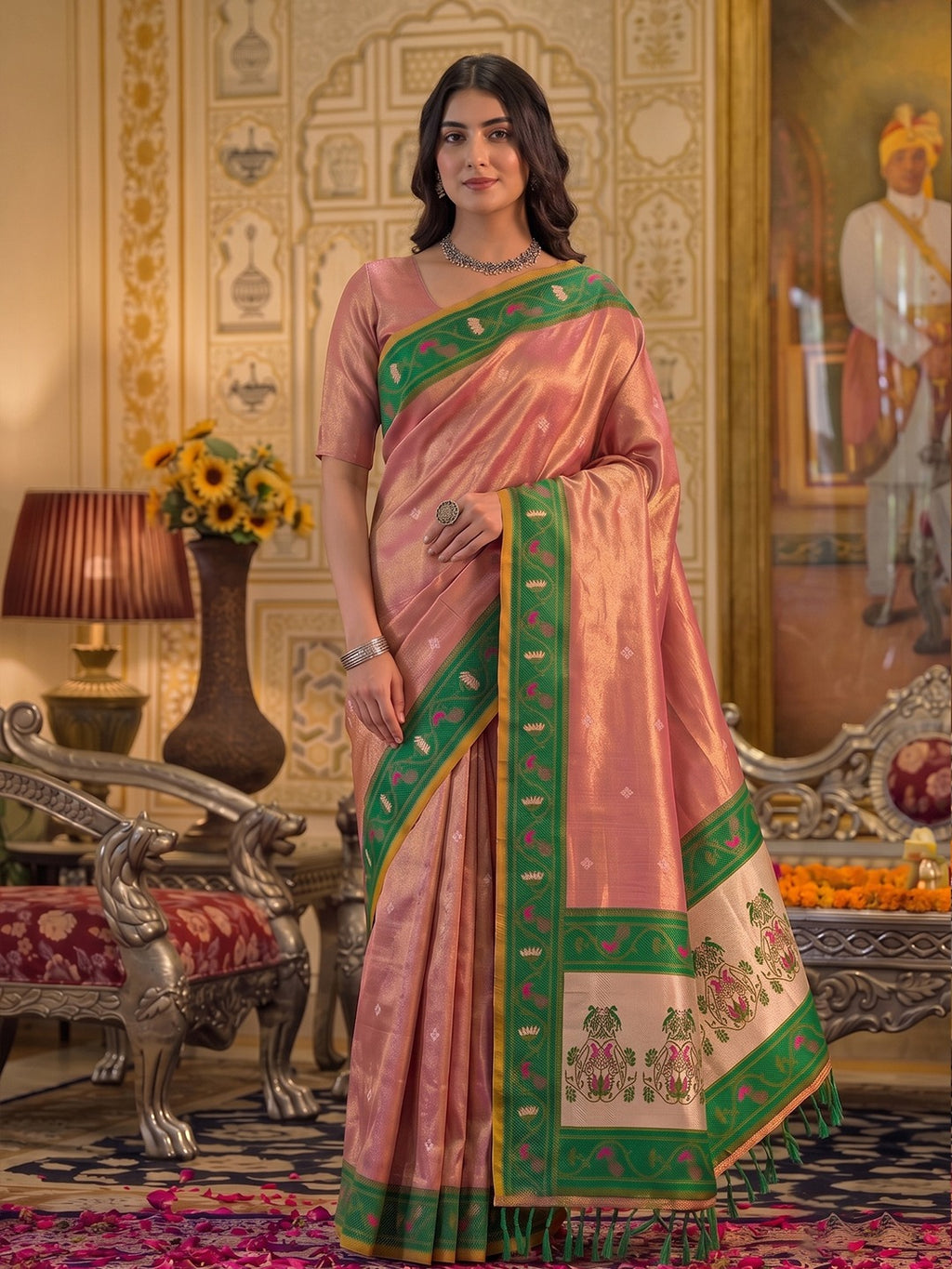 Exquisite Tissue Silk Saree with Intricate Designer Pallu & Woven Border