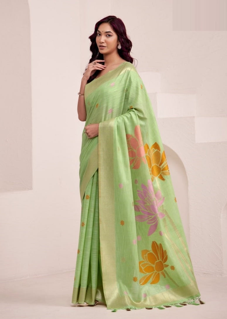 Dynamic Silk: Soft Linen Saree with Rich Jacquard Pallu & Matching Blouse Piece
