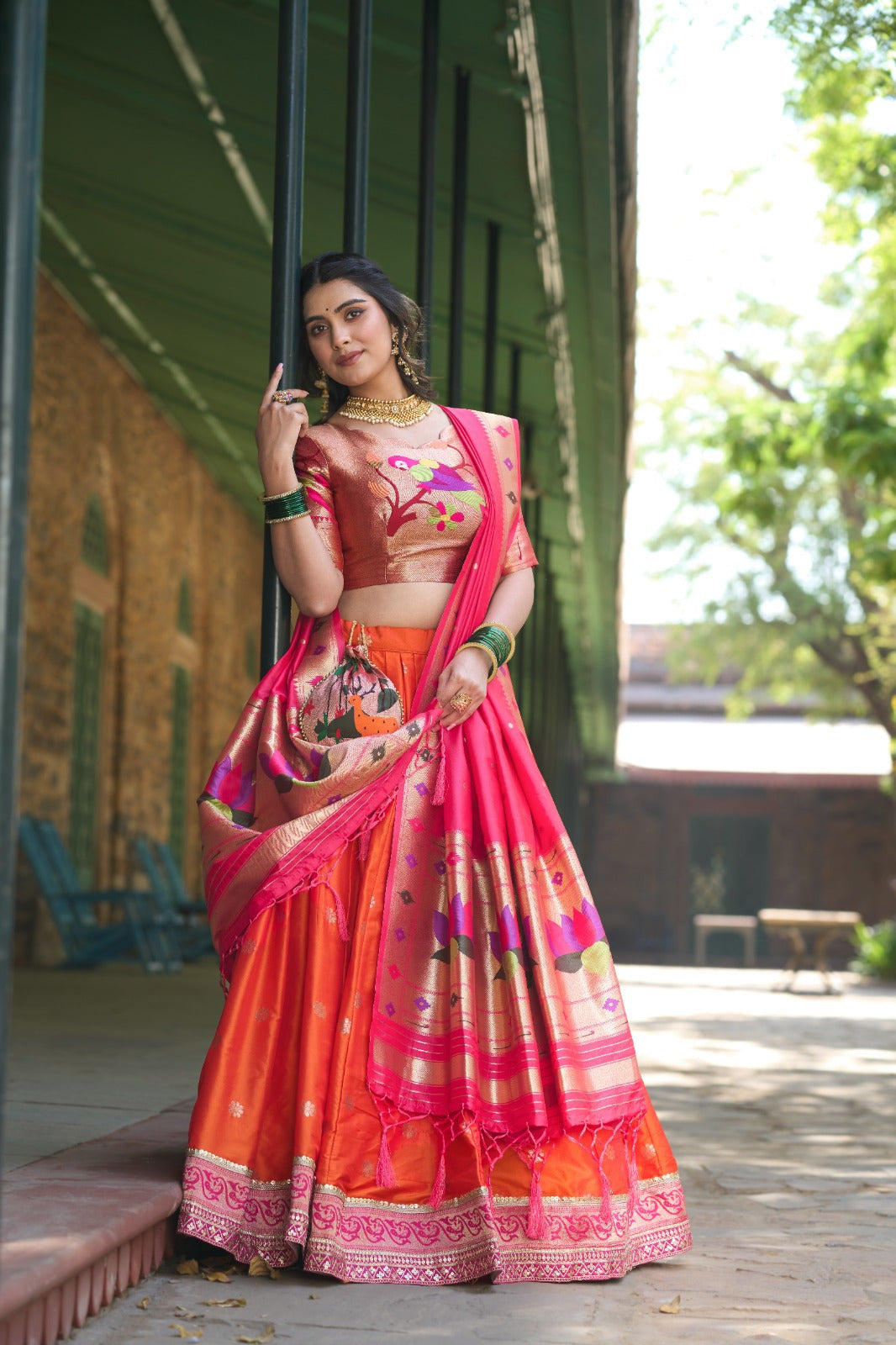Regal Paithani Silk Lehenga Choli with 4-Meter Royal Flair & Zari Weave