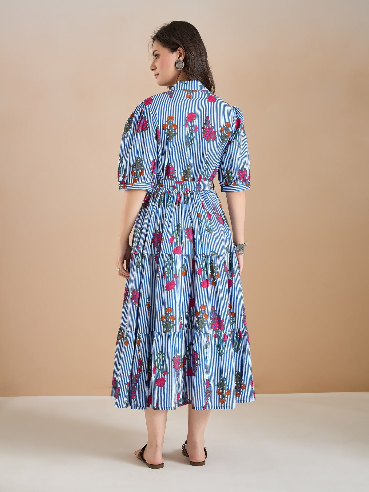 Floral Print Pure Cotton Blue Dress