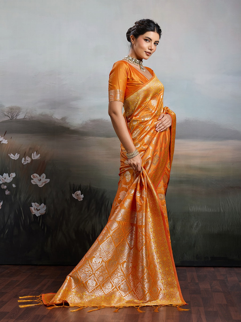 Shine in Pure Opulence: Elegant Silk Blend Sarees with Metallic Zari Weave