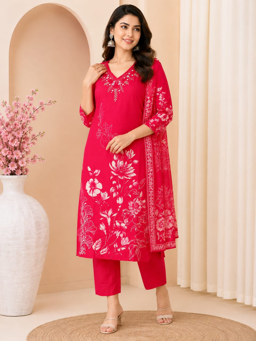 Effortless Everyday Luxury: Digital Floral Cotton 3-Piece Suit Set