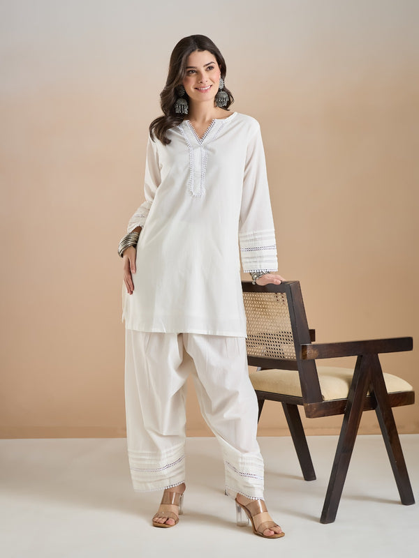 Pure Cotton Straight Fit White Kurti with Farshi Salwar