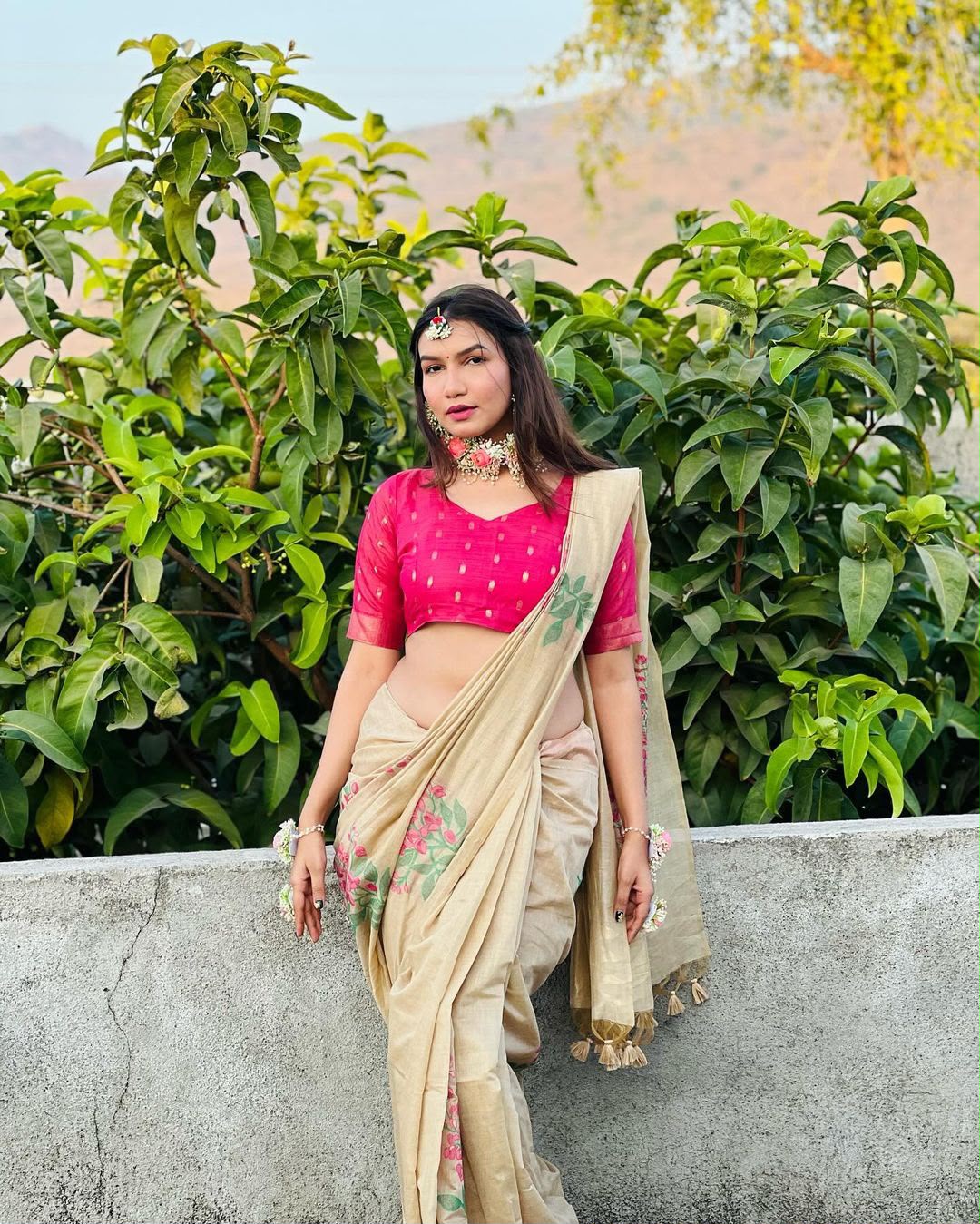 Premium Soft Muga Silk Saree with All-Over Floral Weaving & Contrast Blouse