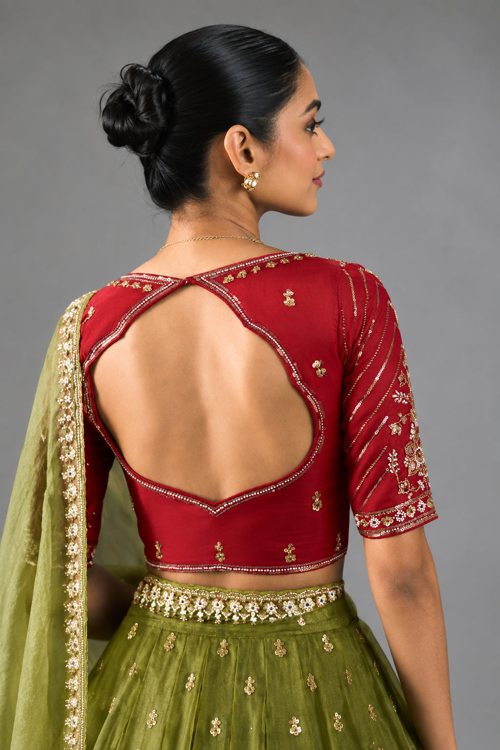 Embellished Sheer Silk Saree with Heavy Contrast Work Blouse