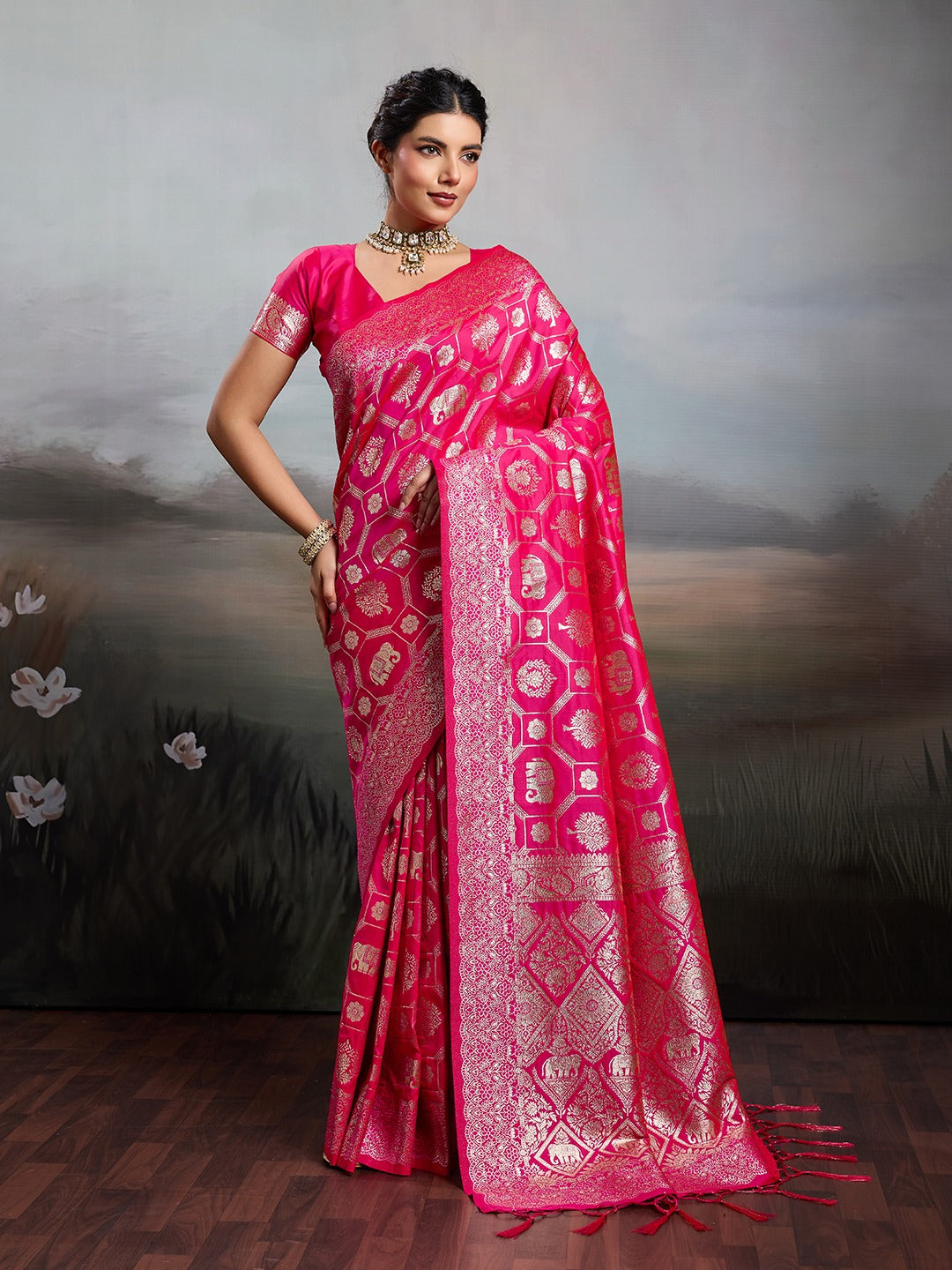 Shine in Pure Opulence: Elegant Silk Blend Sarees with Metallic Zari Weave