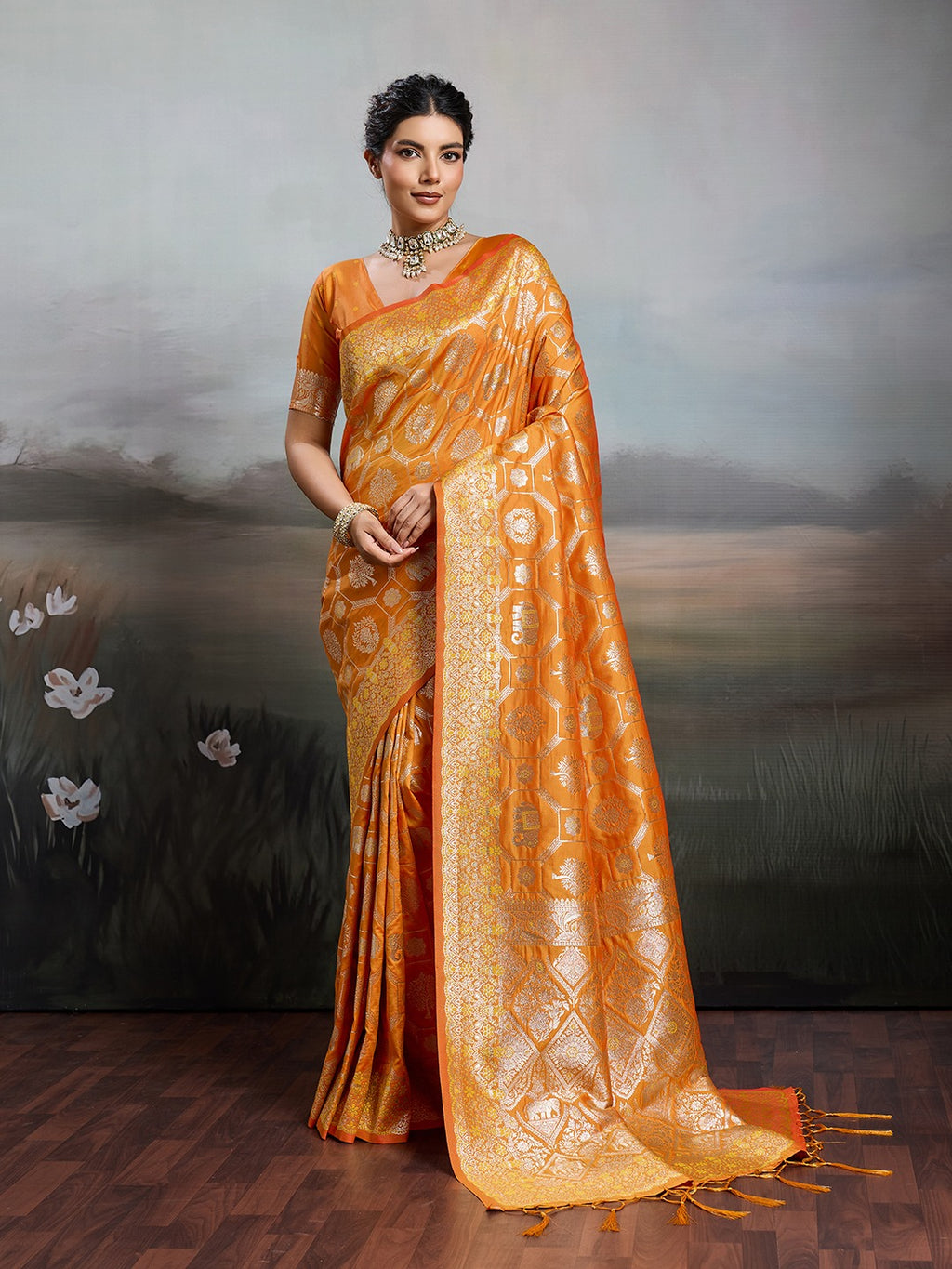 Shine in Pure Opulence: Elegant Silk Blend Sarees with Metallic Zari Weave