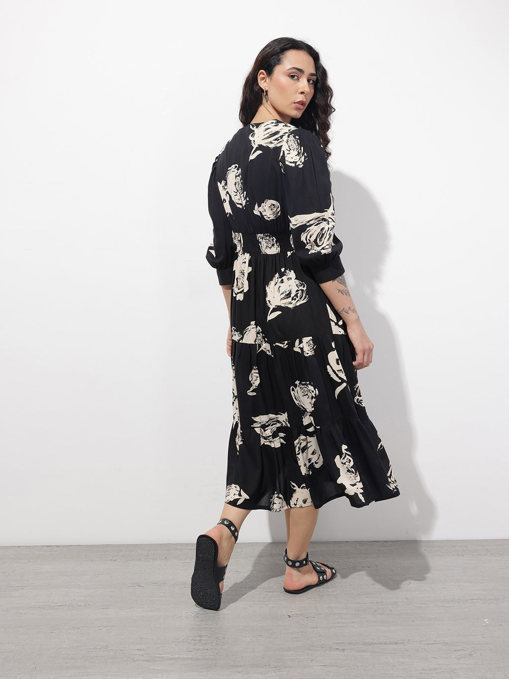 Black V-Neck Midi Dress