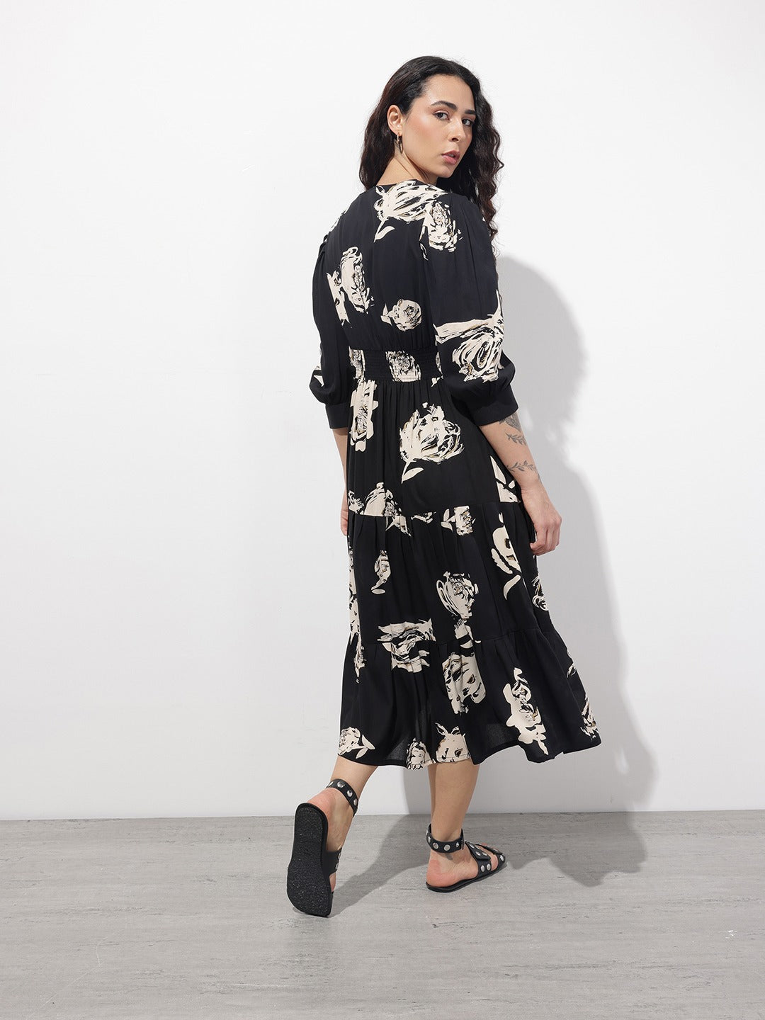 Black V-Neck Midi Dress