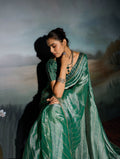 Grainy Moss Chiffon Saree with Cutdana Border & Heavy Embroidered Blouse