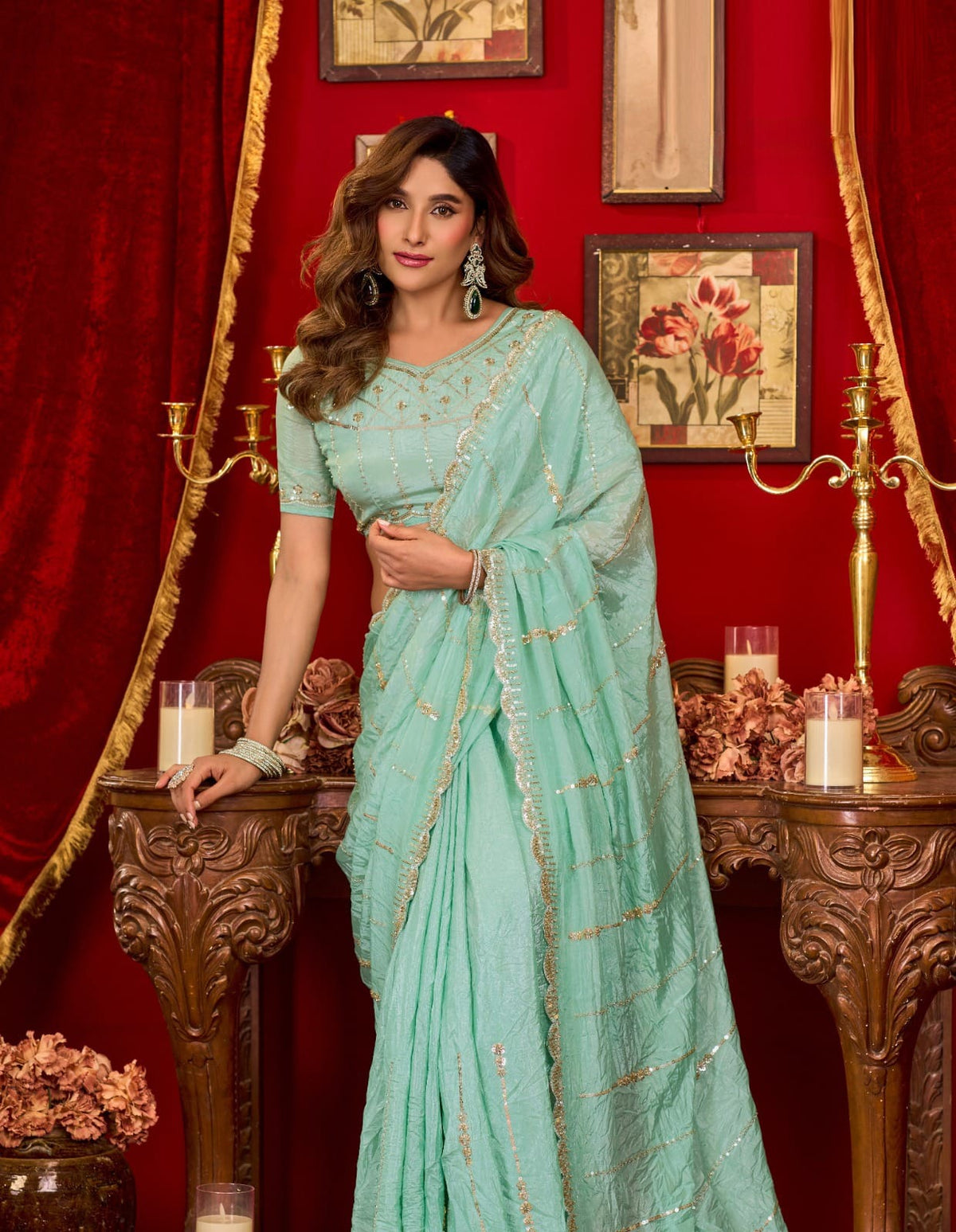 Pure Silk Saree: Luxurious Cut-Work & Sequin Elegance for Weddings & Festivities
