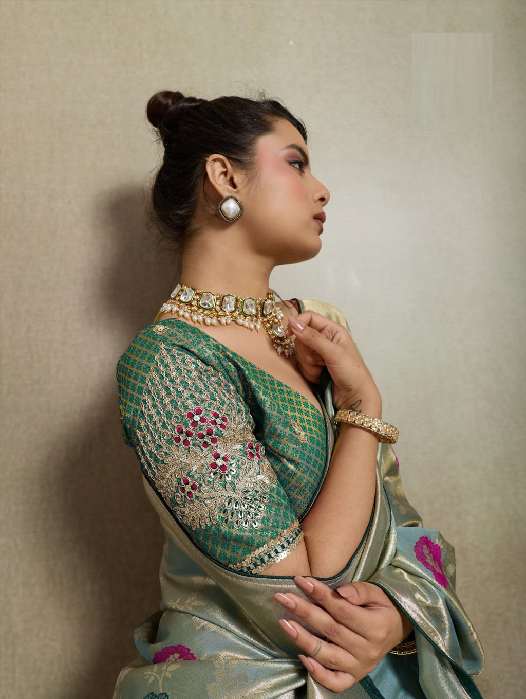 Tissue Banarasi Silk Jacquard Saree with Meenakari Art & Pita Zari Blouse