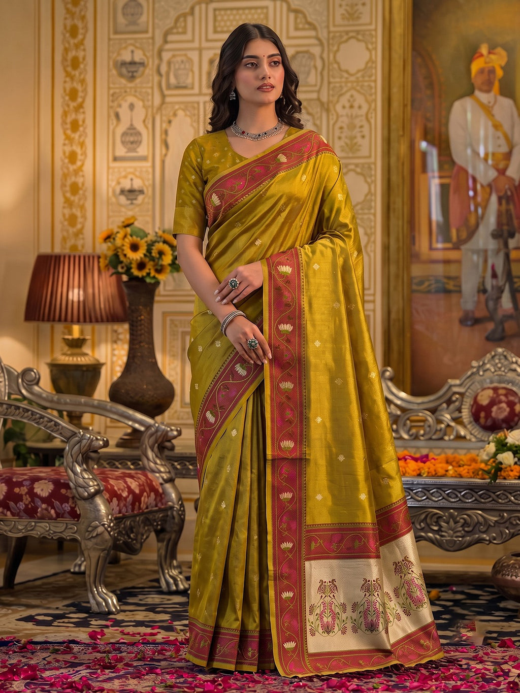 Exquisite Tissue Silk Saree with Intricate Designer Pallu & Woven Border