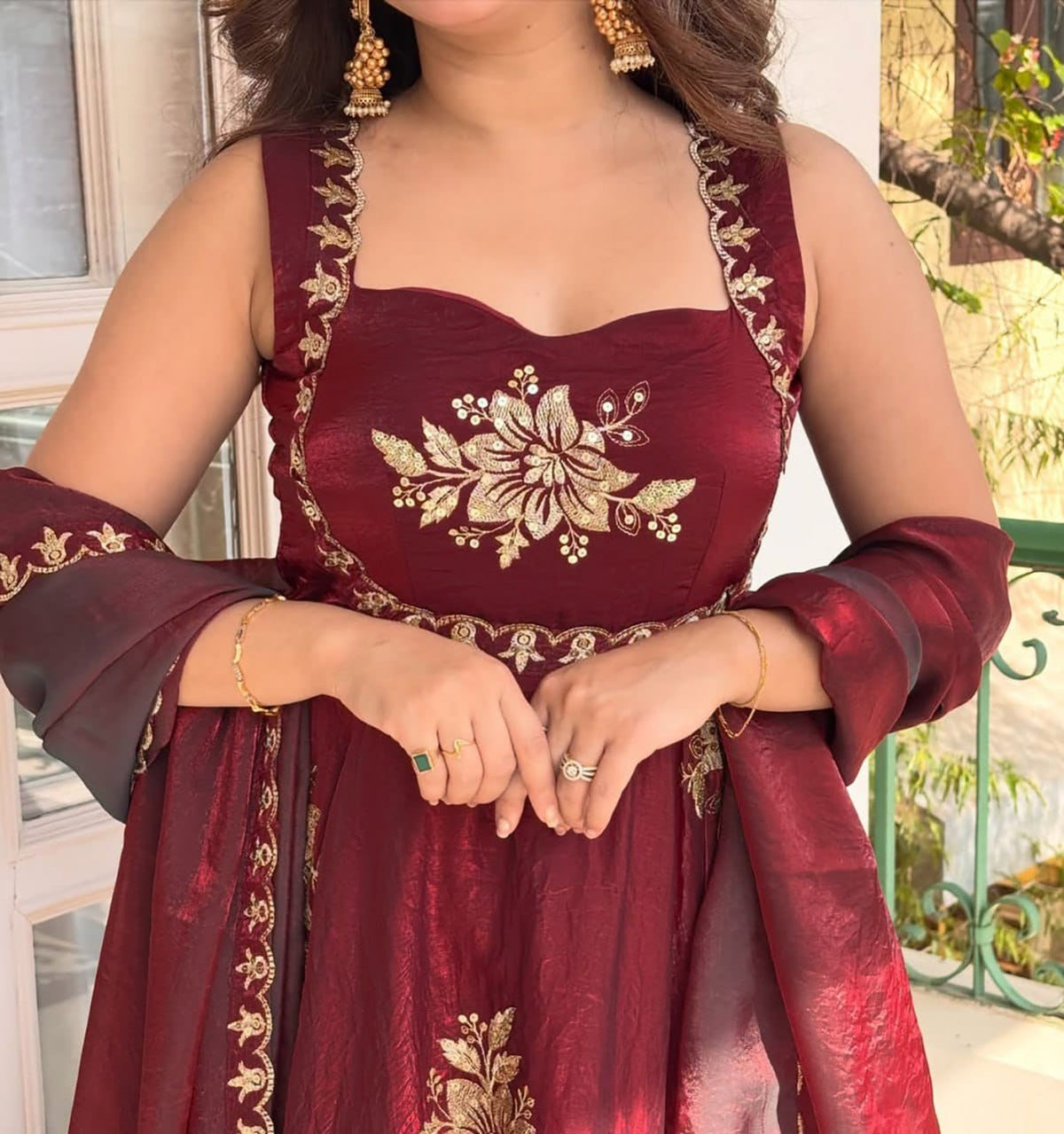 Regal Sophistication: Premium Fendy Silk Anarkali Set with Intricate Zari & Sequin Embroidery