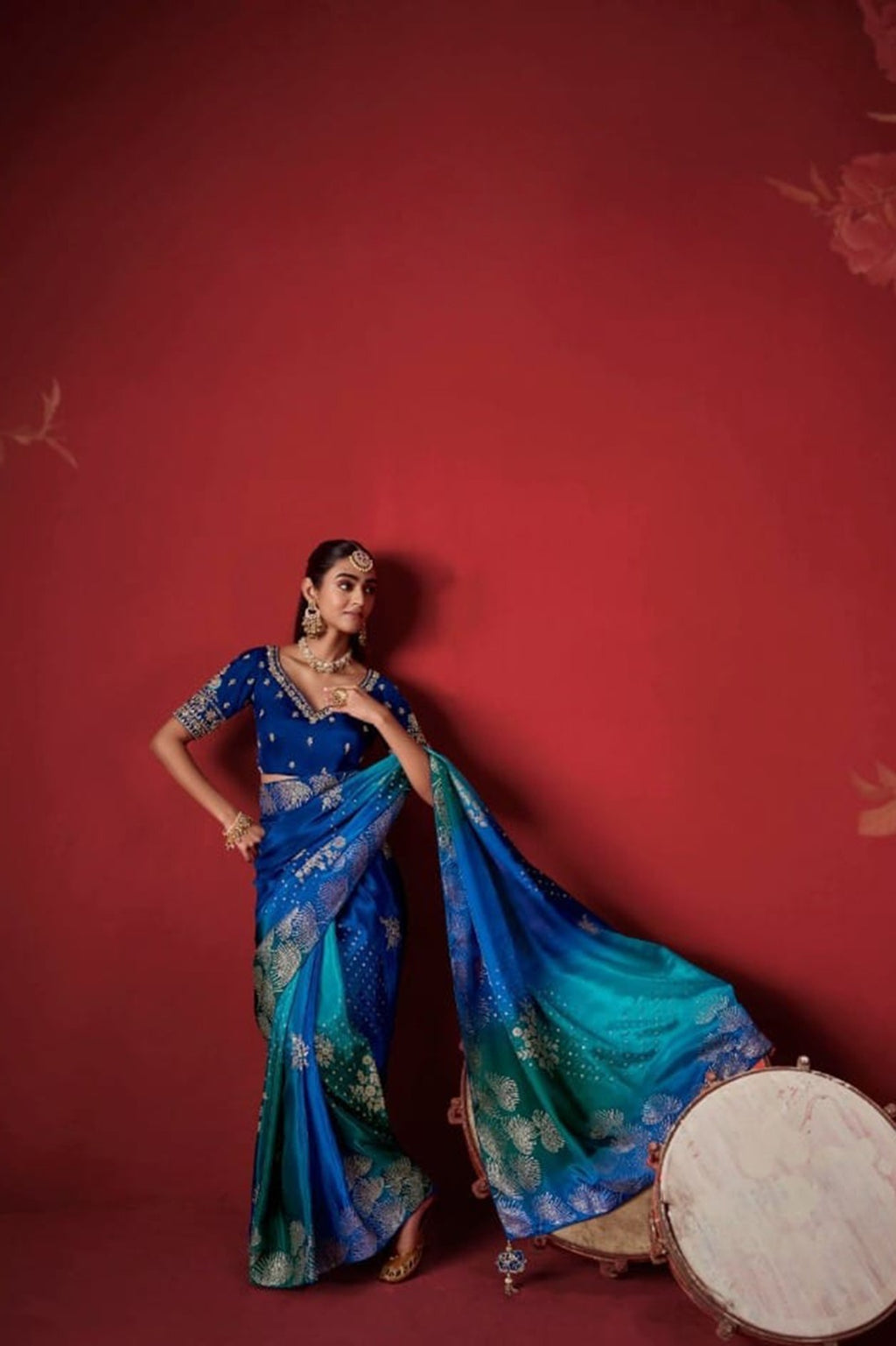 Ombré Dola Crape Silk Saree with Handcrafted Kundan Blouse