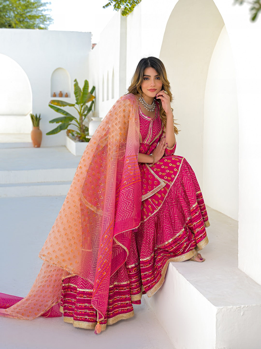 Pink Kurta Sharara Set with Dupatta
