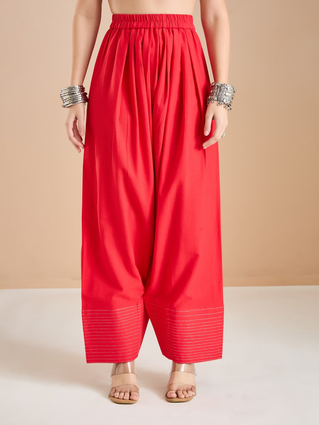 Coral Red Solid Cotton Farshi Salwar Set