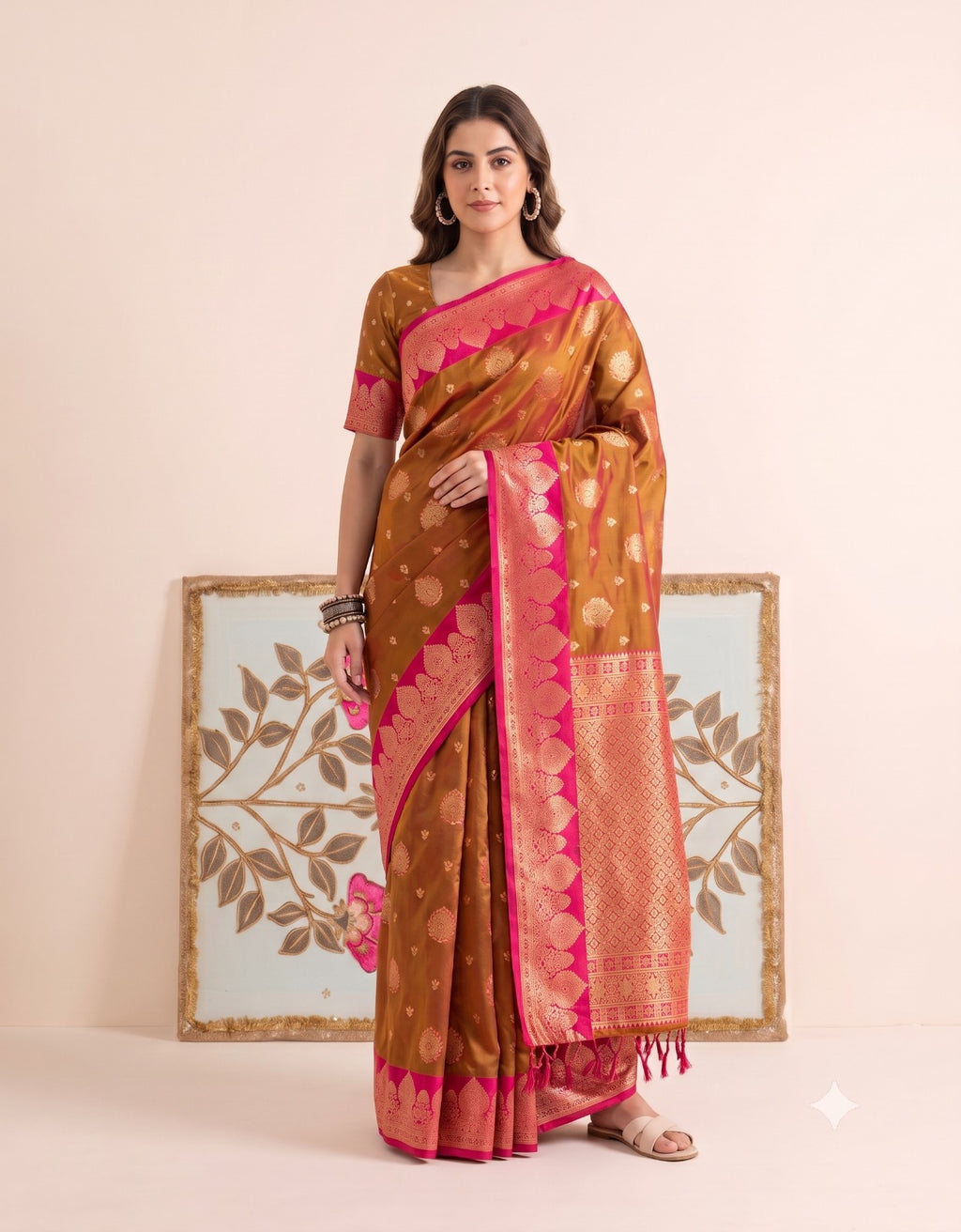 Royal Silk Saree with Traditional Woven Contrast Zari Border & Elegant Pallu