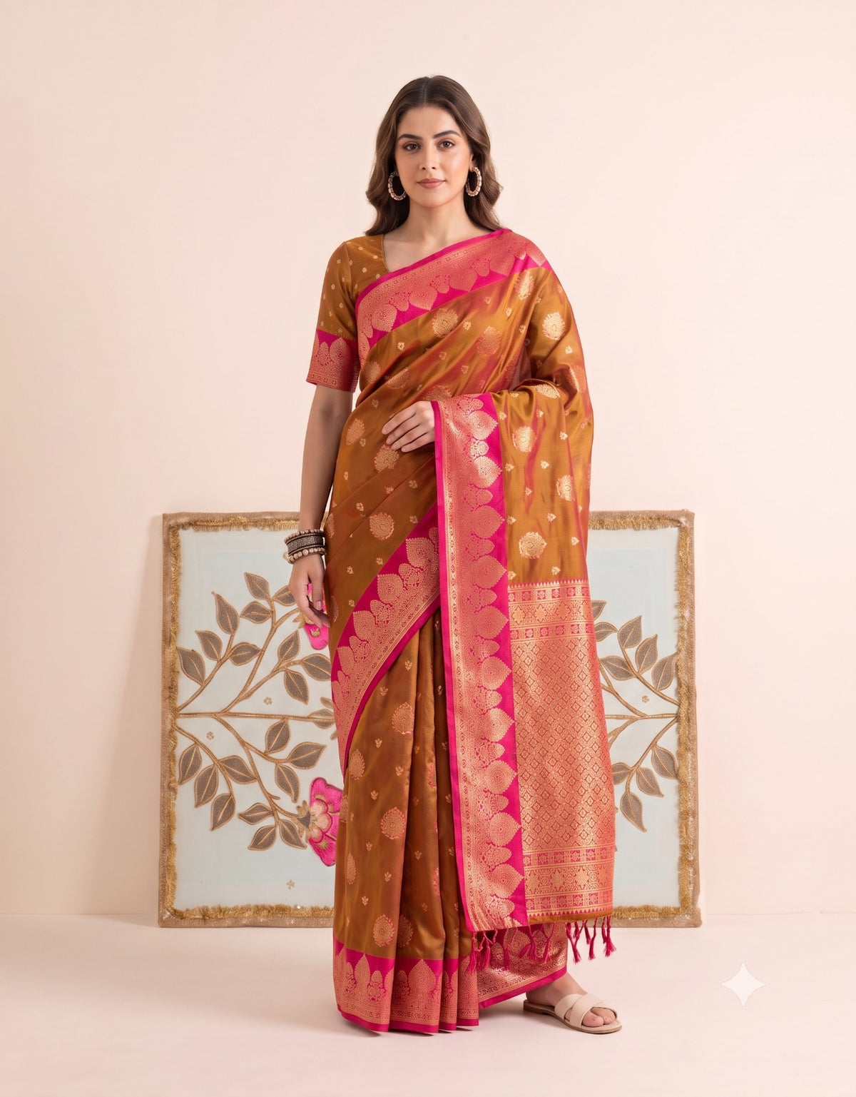 Royal Silk Saree with Traditional Woven Contrast Zari Border & Elegant Pallu