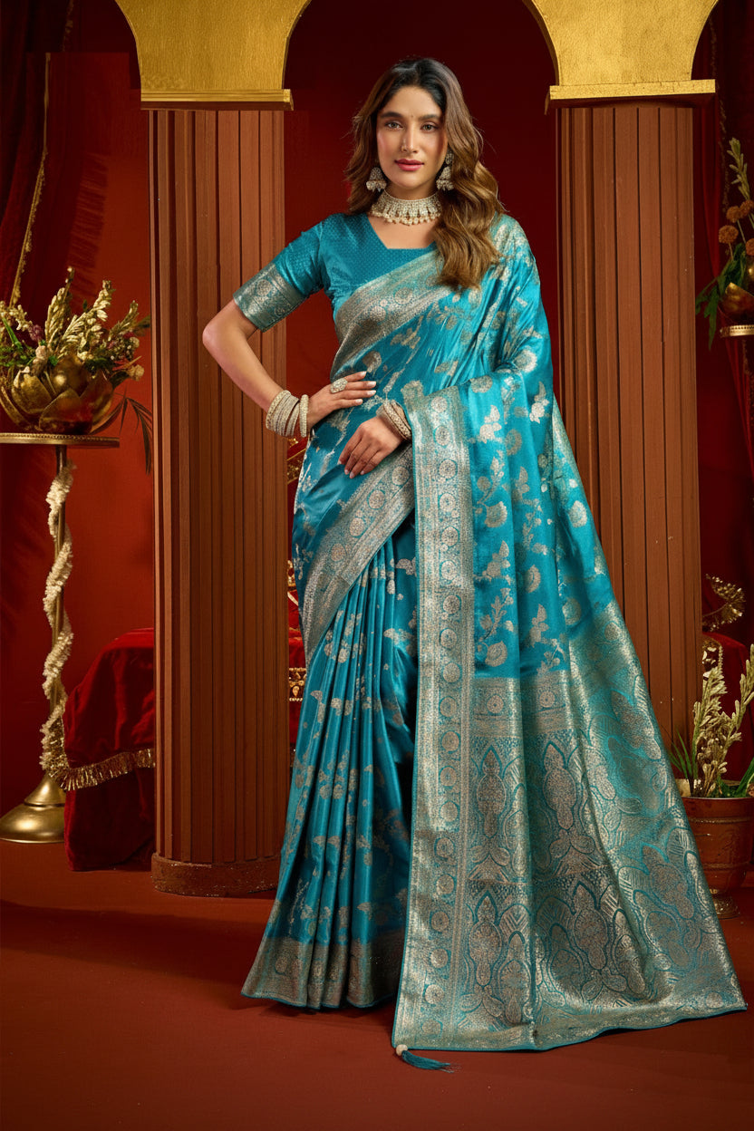 Royal Satin Silk Saree with Intricate Swarovski Work & Fancy Border | Designer Festive Collection
