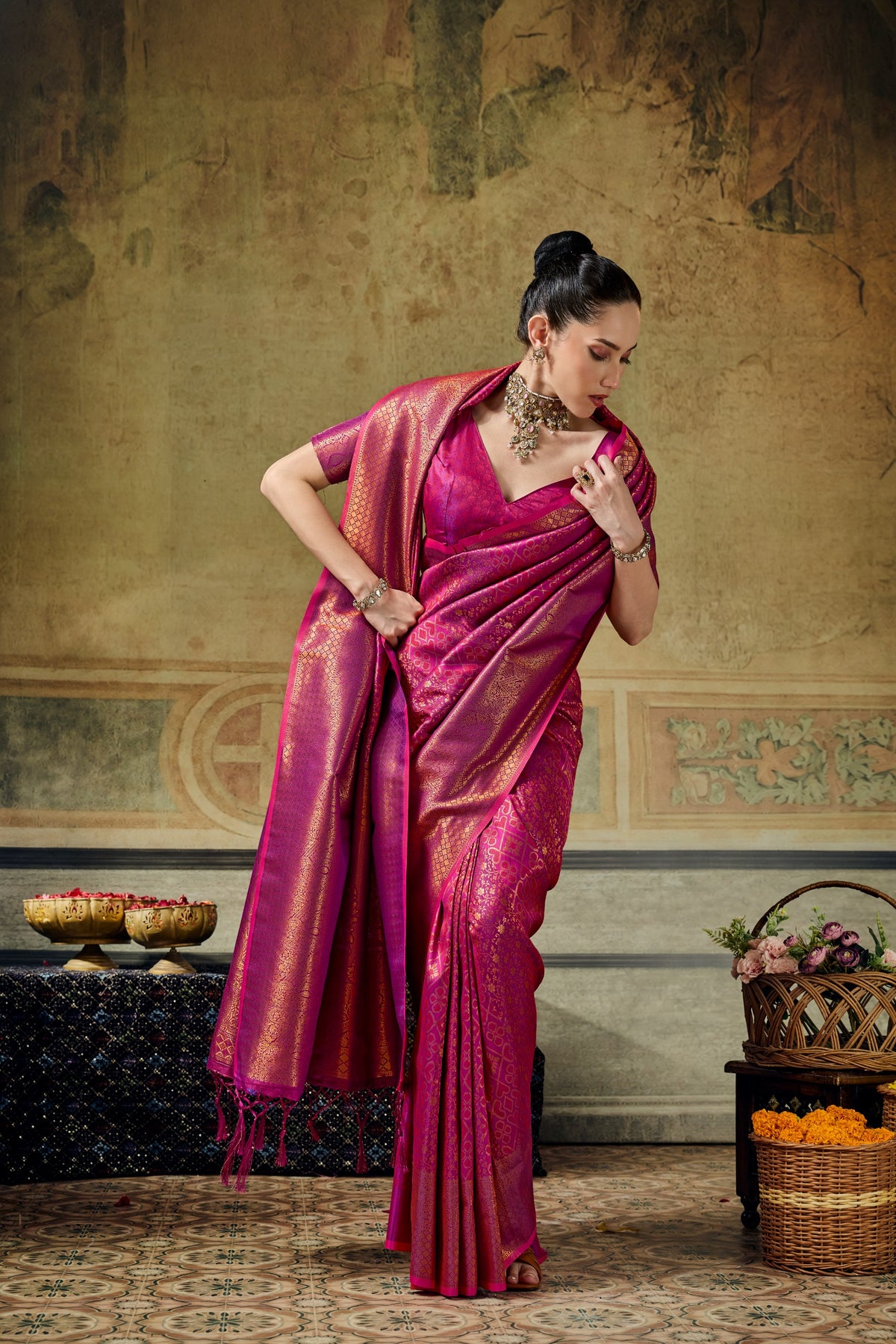Handloom Silk Saree with Matching Silk Blouse | Festive & Partywear
