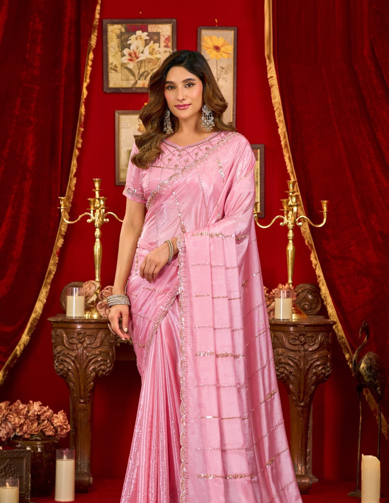 Pure Silk Saree: Luxurious Cut-Work & Sequin Elegance for Weddings & Festivities