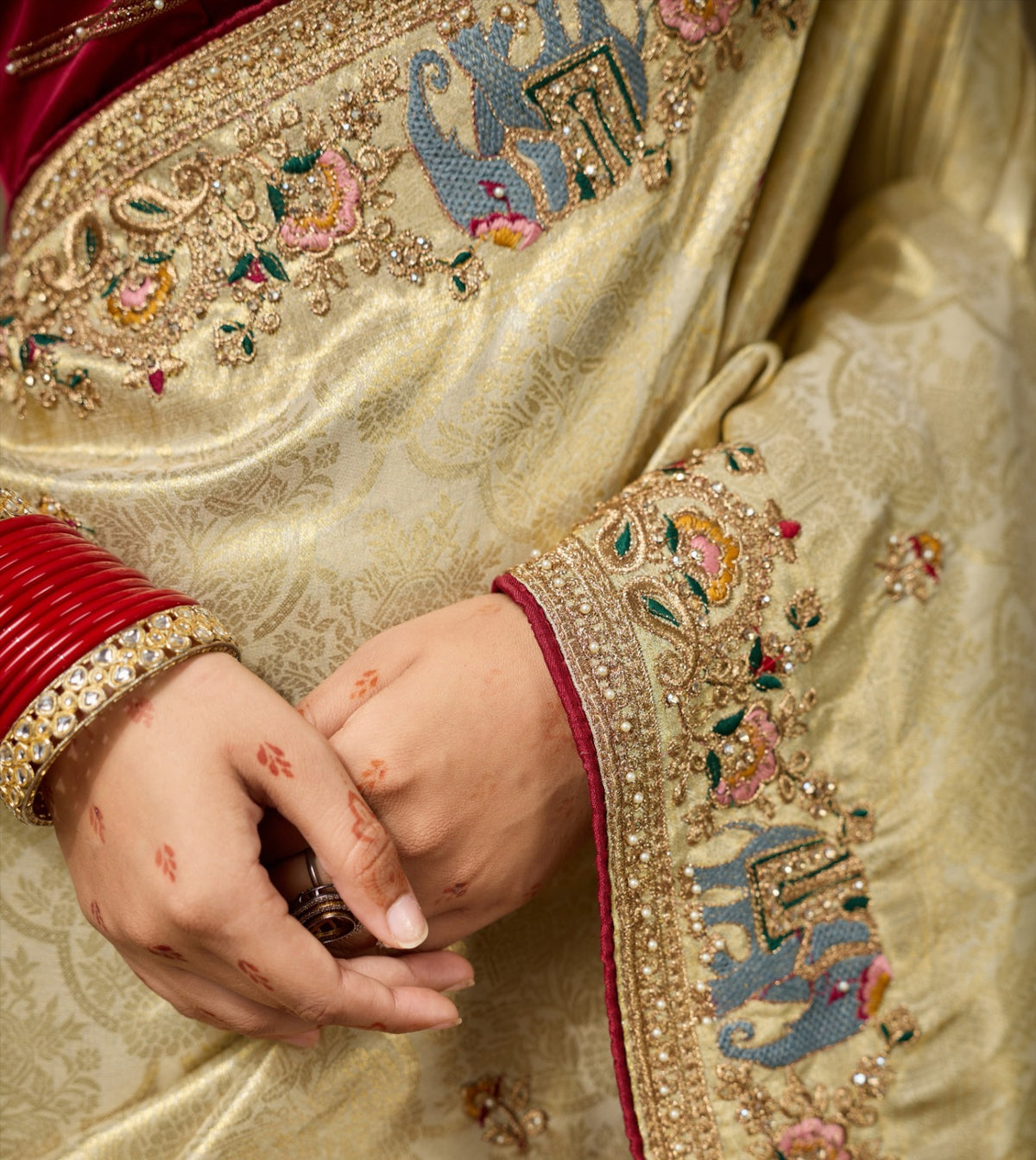 Designer Banarasi Silk Jacquard Saree with Zarkan & Pearl Handwork with Contrast Blouse