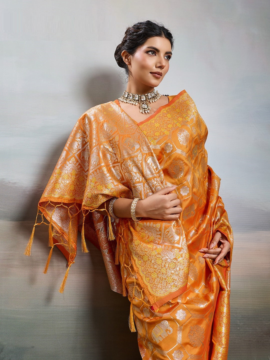 Shine in Pure Opulence: Elegant Silk Blend Sarees with Metallic Zari Weave